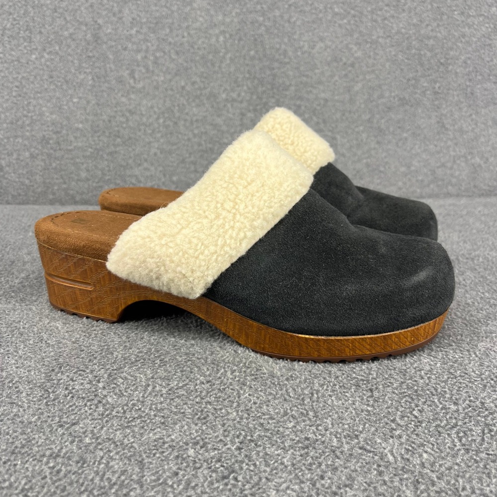 White Mountain Bonus‎ Clogs Women 10M Suede Faux Fur Trim Platform Mules Boho